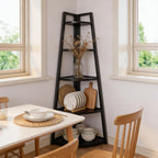 BIGTO Tall Ladder Display Shelf 16.55"*15"*69.3", Black Metal Corner 5-Tier Bookshelf Home Furniture