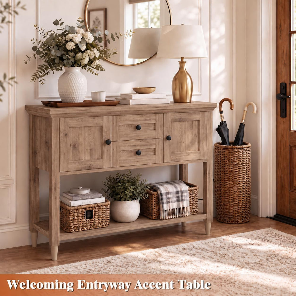 Unikito Farmhouse Console Table, Entryway Table with Drawers & Cabinets