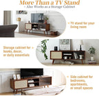 Tiita Rattan TV Stand for 55 Inch TV, Bamboo TV Cabinet with Adjustable Shelf and Storage, Boho Entertainment Center, Mid Century Modern Media Console for Bedroom, Living Room, Study, Walnut