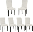 VECELO Upholstered Dining Chairs Set of 6, Fabric Wood Legs High Back for Kitchen Living Room, Beige