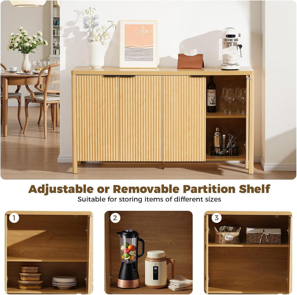 HOMMPA 55''Sideboard Buffet Cabinet with Storage Fluted Sideboard-Nat...