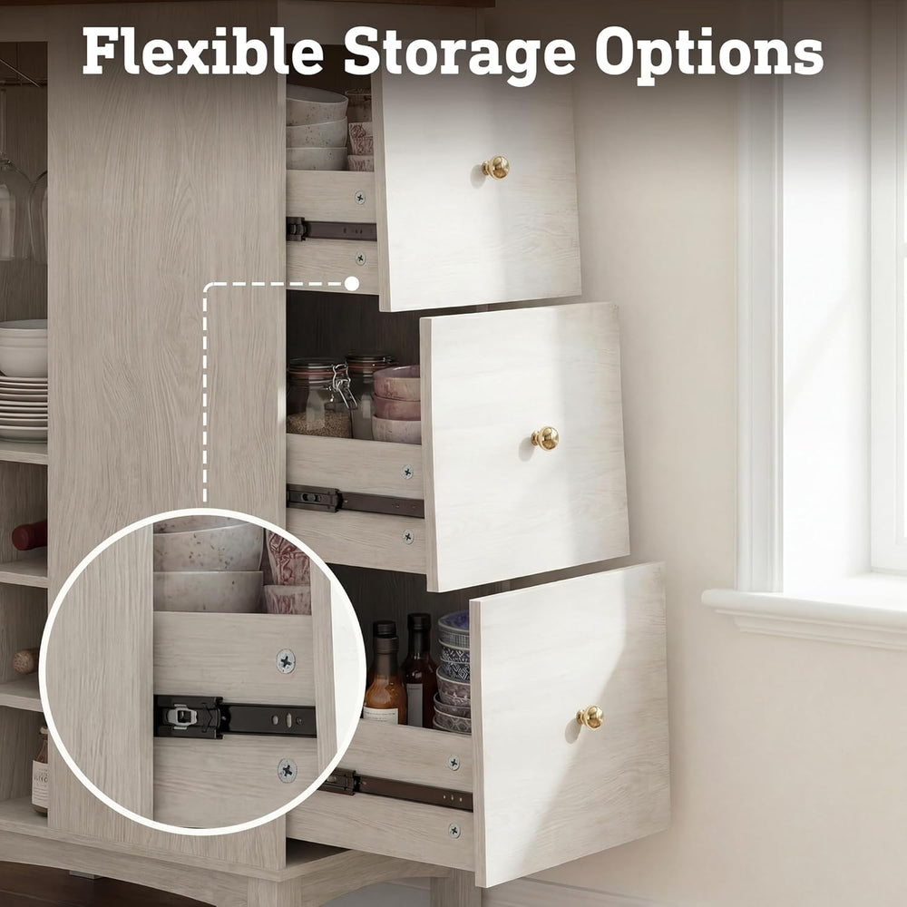 Corner Cabinet with Charging Station,L-Shaped Kitchen Pantry Storage Cabinet ...