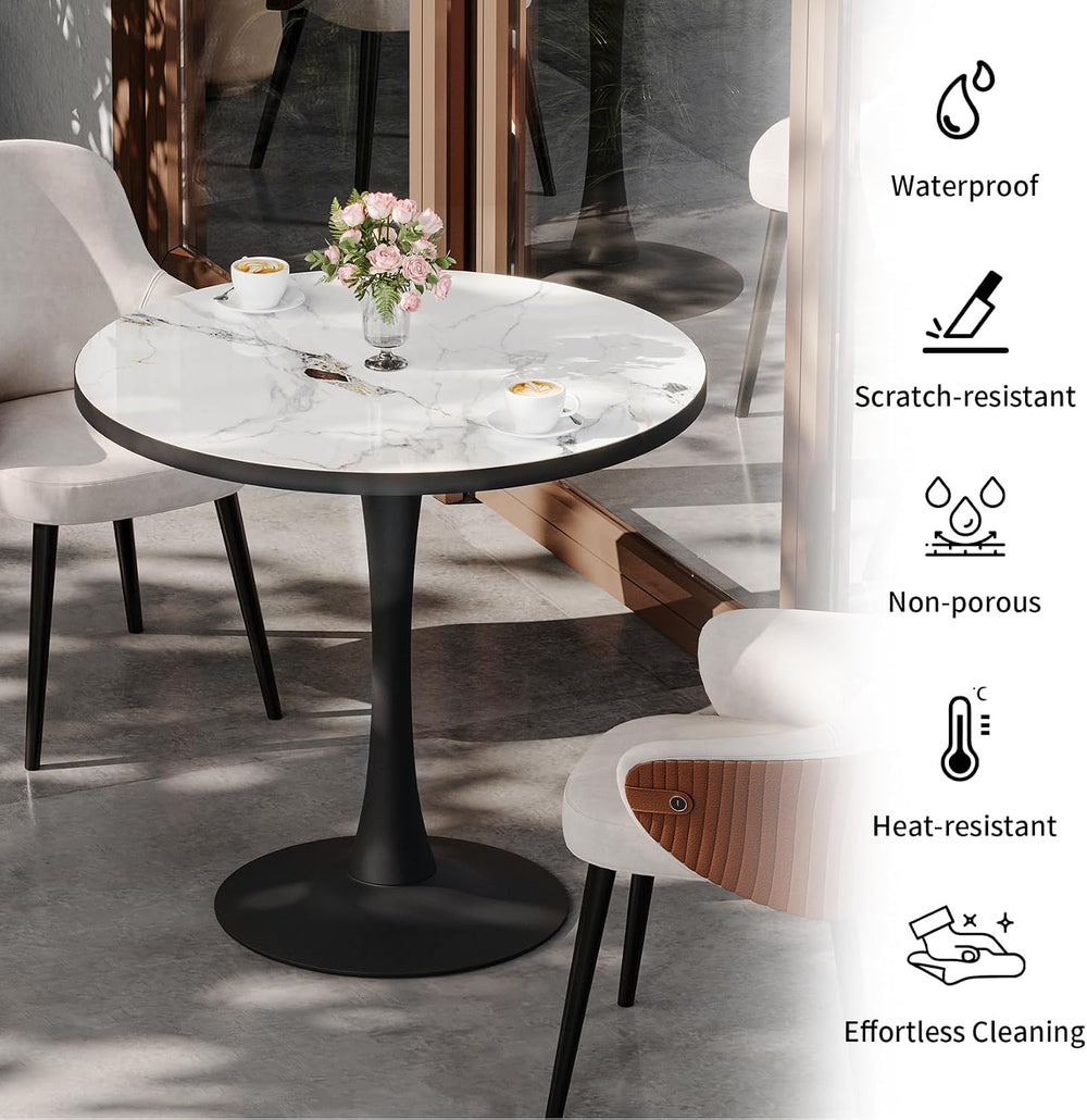 Wisfor Kitchen Dining Table Coffee Table: Round 30 Inch Sintered Stone High G...