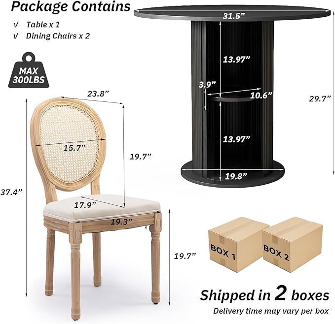 SoarFlash Kitchen Table and Chairs for 2, 31.5" Dining Table Set for 2 with Upholstered Chairs, 3 Piece Kitchen Table Set with Storage Shelf for Small Space, Apartment