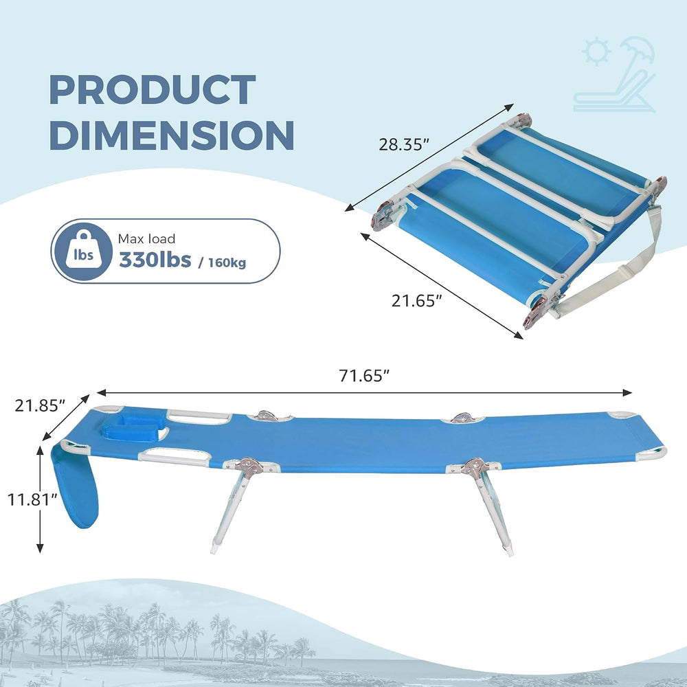 Folding Tanning Chair with Face Hole Set of 2, 3-Position Adjustable Patio Lo...