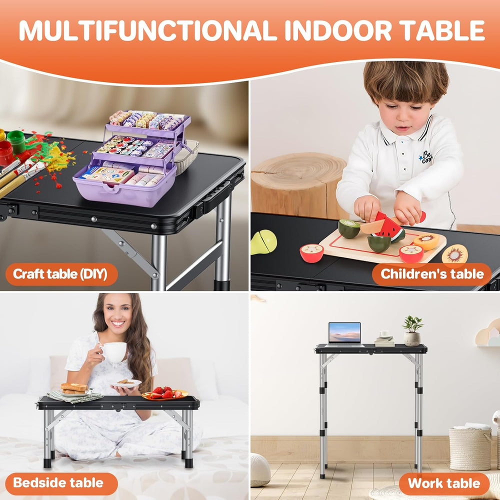 FUNYKICH Camping Table with Waterproof Plastic Tabletop 22.8''x15.7&#...