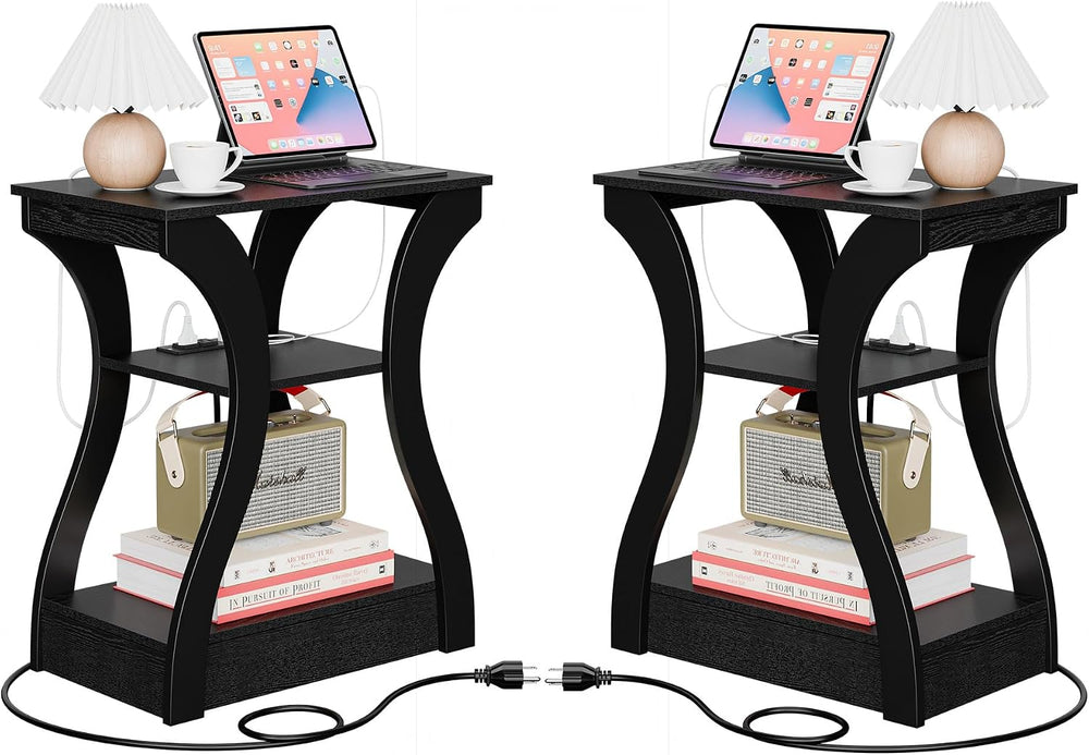 SUPER DEAL End Table Set of 2, Curved Frame Nightstand, Narrow Side Table wit...
