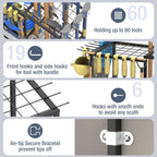 Garden Tool Organizer, Metal Yard Tool Organizer,Holds 70 Long-Handled Tools/Rakes/Brooms,Side Garden Pocket,Heavy Duty Steel Yard Tool Storage Rack for Garage,Shed, Outdoor(Black-Large)
