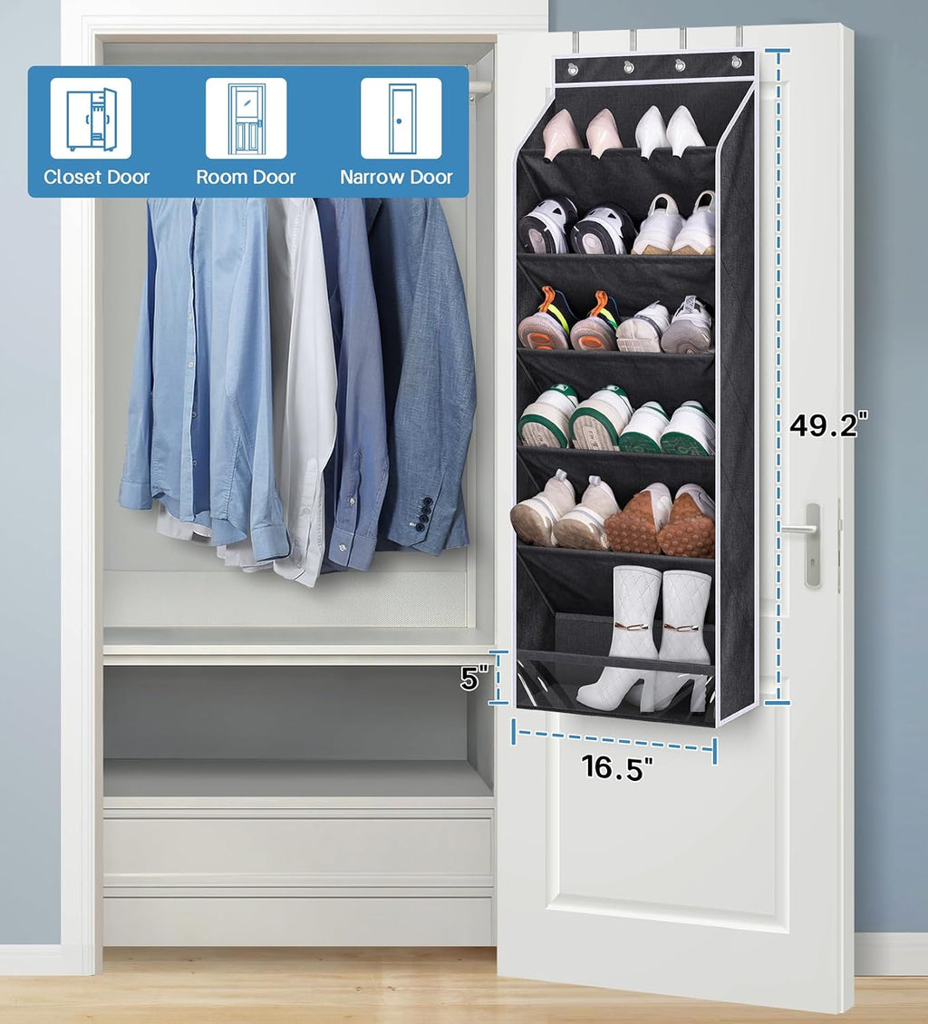 Over the Door Shoe Organizer Fit Big Shoes Large Shoe Rack for Door Hanging Shoe Organizer for Closet Door Storage Boots, Black