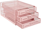 Annova Desk Organizer Wire Mesh 3 Tier Sliding Drawers Paper Sorter/Multifunctional/Premium Solid Construction for Letters, Documents, Mail, Files, Paper, Kids' Art Supplies (Light Pink)