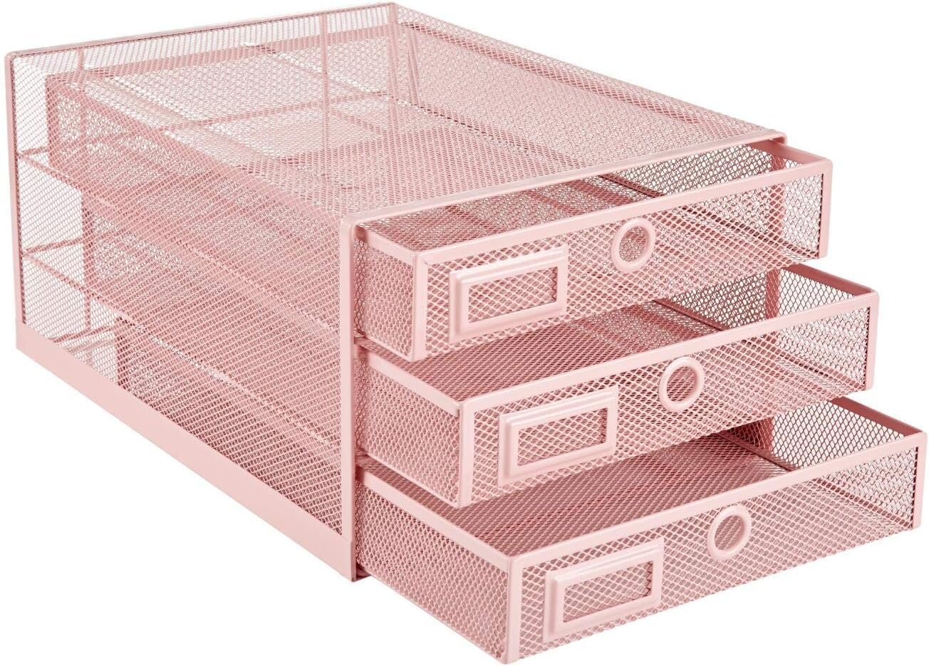 Annova Desk Organizer Wire Mesh 3 Tier Sliding Drawers Paper Sorter/Multifunctional/Premium Solid Construction for Letters, Documents, Mail, Files, Paper, Kids' Art Supplies (Light Pink)