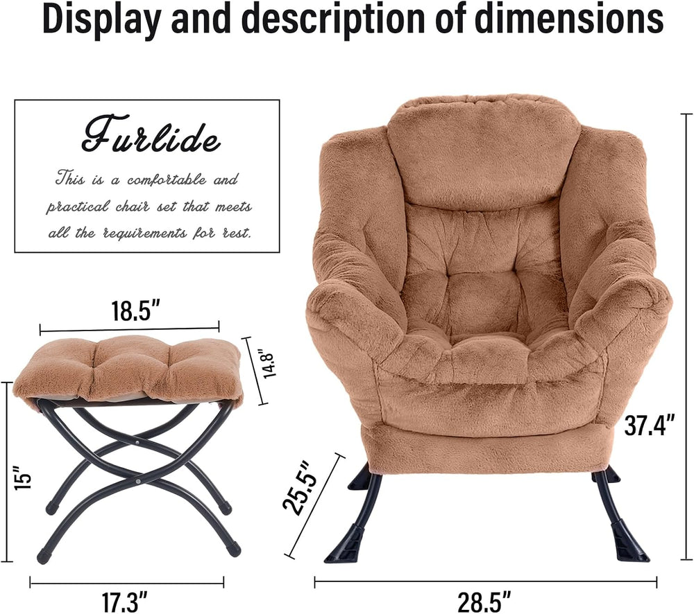 Lazy Chair with Ottoman, Reading Chair for Bedroom，Brown