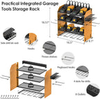 CCCEI Modular Pegboard Rack Power Tool Organizer with Charging Station. 4 Layer Wall Mount Drill Holder, Yellow Tool Battery Charger Organizer. Garage Shop Storage Utility Shelf with 10FT Power Strip