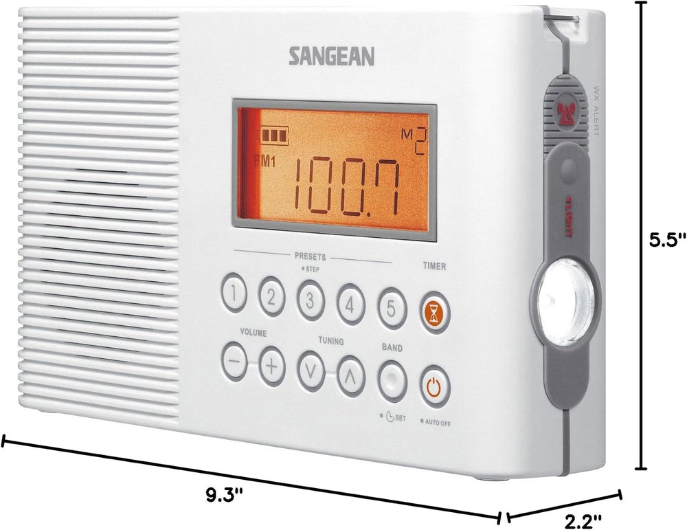 Sangean H201 Waterproof AM/FM Shower Radio with NOAA Weather Alert