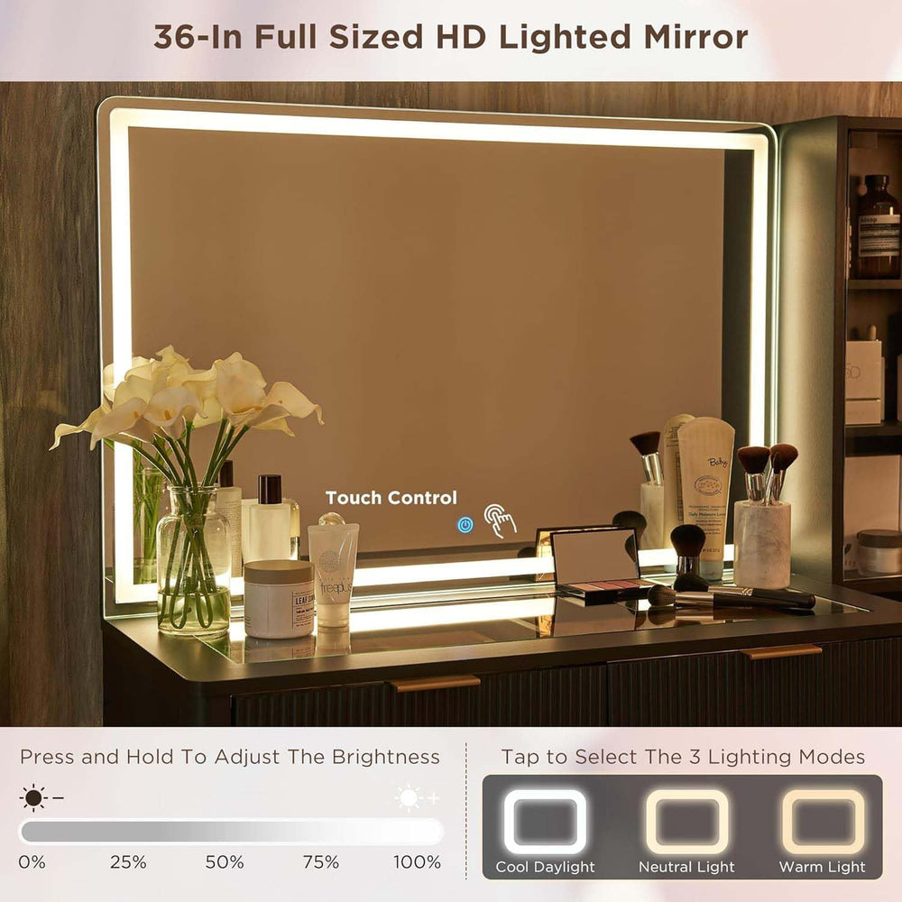 T4TREAM Fluted Makeup Vanity Desk with 36" HD Lighted Mirror, 48" B...