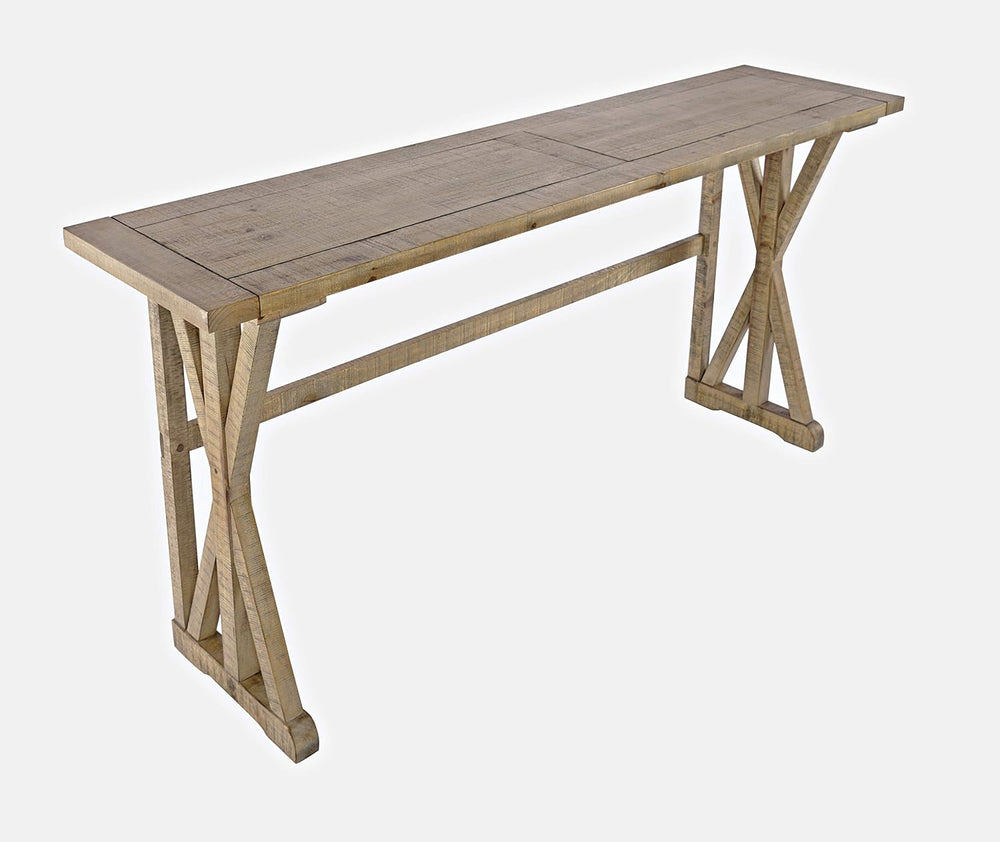 Jofran Carlyle Crossing Pine Counter Height Sofa Table Set with 3 Stools, Rus...