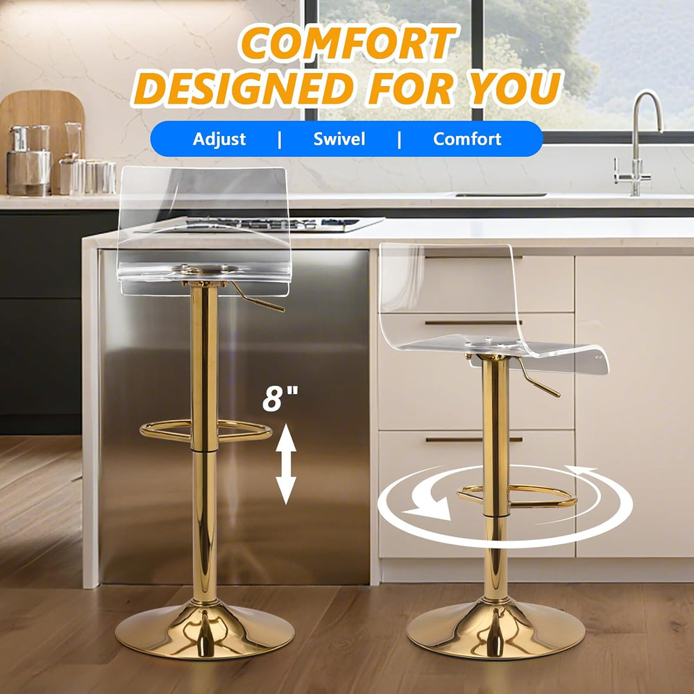 Lessmore Clear Bar Stools Set of 2, Acrylic Bar Stools Swivel, Transparent Ba...