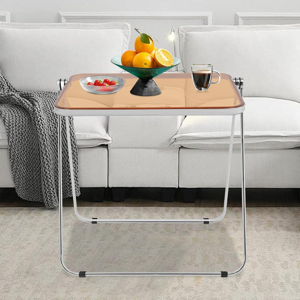 Clear Foldable Side Table, Folding TV Tray Table, Portable Tiny Desk, Small C...