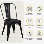 Yaheetech Metal Dining Chairs Set of 4, Industrial Stackable Kitchen Chairs with Back for Dining Room/Restaurant/Bistro/Patio, Indoor & Outdoor Use, Matte Black
