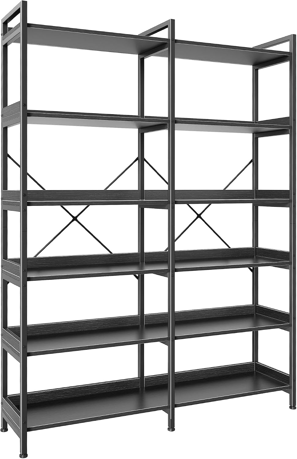Huuger 6 Tier Bookshelf with 12 Open Shelves and Raised Baffle, Black