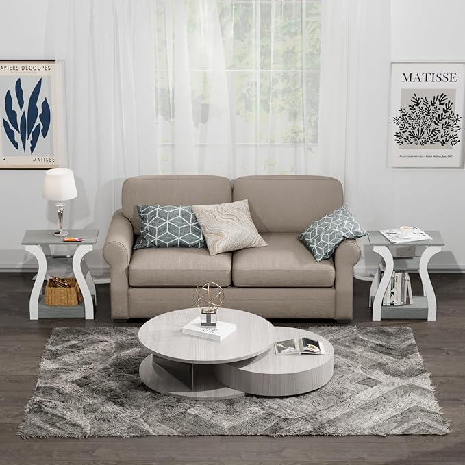 End Tables Living Room, Grey End Table with Charging Station, Grey Side Table...