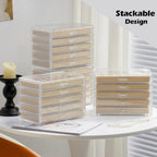 YUFONG Jewelry Organizer with 5 Drawers Clear Acrylic Earring Display Case Velvet Jewelry Storage Box Display Holder for Earring Ring Bracelet Necklace (Beige, 90 Grids)