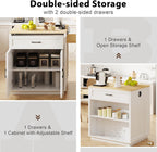 82.7" Kitchen Island with Extendable Dining Table, Faux Mable Table with Double-Sized Storage, Power Outlet, 2 Drawers, 2 Side Open Shelves for 4-6 Kitchen, Dining Room, White