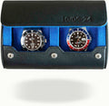 DailyWatch | Personalized Watch Roll Travel Case For 2 Watches - Handmade Genuine Leather Travel Case With Custom Engraving of Name or Initials - Black Blue