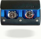 DailyWatch | Personalized Watch Roll Travel Case For 2 Watches - Handmade Genuine Leather Travel Case With Custom Engraving of Name or Initials - Black Blue