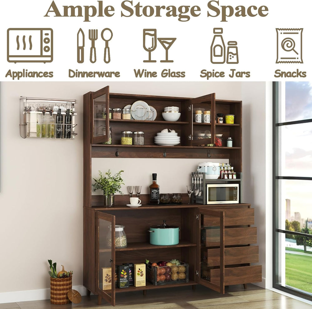 63” Kitchen Pantry Cabinet with Microwave Shelf & Countertop, Freestandin...