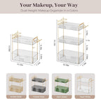 Bathroom Counter Organizer Countertop, 3 Tier Makeup Perfume Storage with Hair Dryer Rack and Toothbrush Holder, Cosmetic Tray for Vanity - Clear