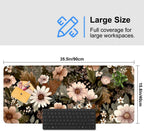 Vintage Beige Floral Mouse Pad – Large Extended Desk Mat 35.43 x 15.75 in – Neutral Retro Botanical Design, Non-Slip Rubber Base, Waterproof Surface, Oversized Keyboard & Mouse Pad for Office or Home