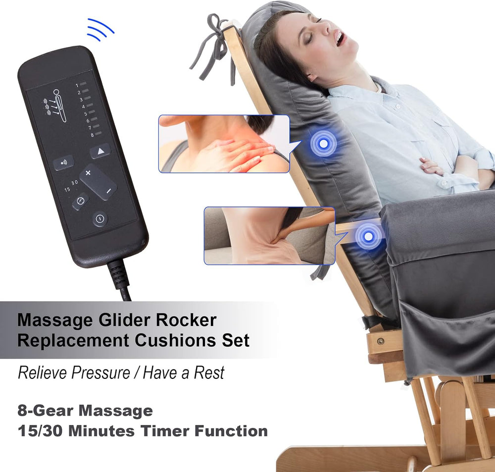 Paddie Dark Grey Massage Glider Rocker Replacement Cushions with Storage Velv...