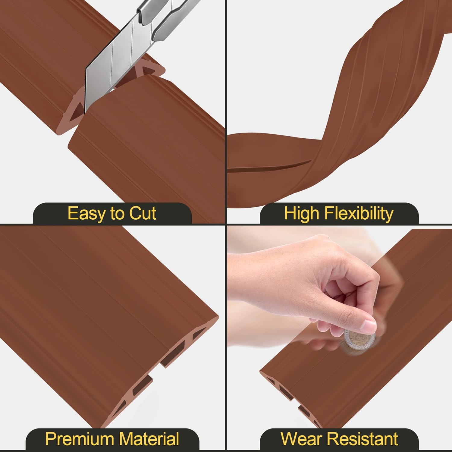MYFAMIREA 6.5FT Floor Cord Cover Heavy Duty Cable Cover Protector 3 Channels Extension PVC Floor Wire Cover Outdoor Cord Hider Management Cord Cover for Wire on Floor for Home Office Outdoor, Brown,2M