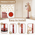 Solid Wooden Coat Rack Stand, Coat Racks Freestanding with 14 Hooks, Natural Birch Wood Coat stands with Sturdy Round Base, Tree Coat Hanger Standing for Entryway Bedroom Office (Begonia)