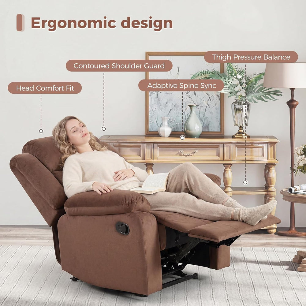 ANJ Manual Recliner Chair for Adults, Velvet Reclining Chair with Padded Arms...
