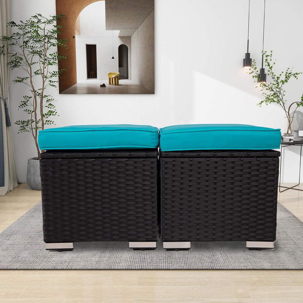 Wicker Outdoor Patio Ottoman - 2 Pack Outdoor Ottomans for Patio, Side Table ...