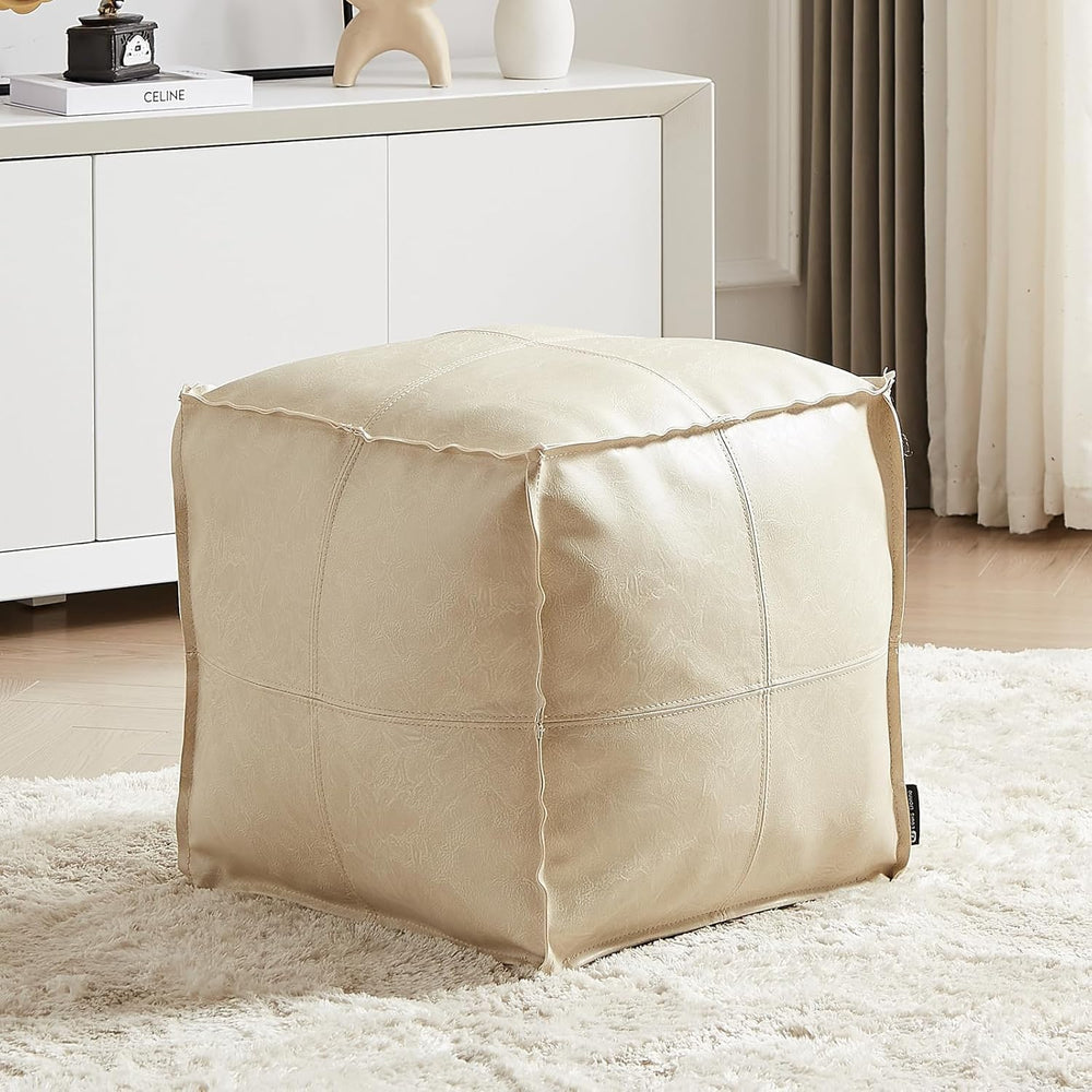 Louis Donné 17.7 Inch Unstuffed Square Pouf Ottoman Cover, Handmade Faux PU L...