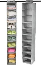 Boxy Concepts 10-Shelf Hanging Hat Organizer for Baseball Caps - Grey Contemporary Fabric - Space-Saving Baseball Cap Organizer & Closet Storage - Wall-Mount Hat Rack & Shoe Rack