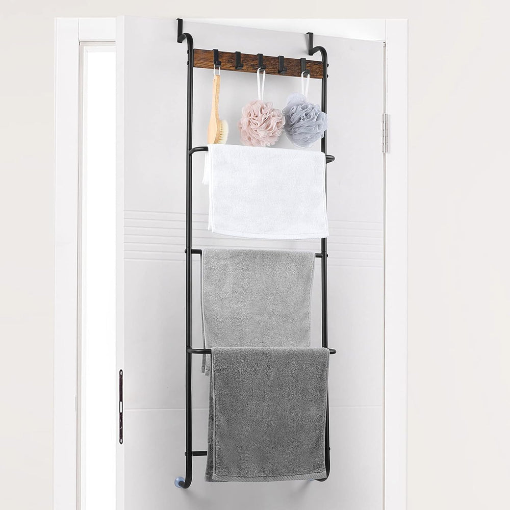 Over The Door Towel Rack Bathroom Behind Door Towel Holder with Hooks 5 Tier ...