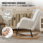 Nursery Rocking Chair, Teddy Upholstered Glider Chair with Thick Cushion, Tufted Gliding Rocker Chair with Wood Leg, Cozy Rocking Armchair, Accent Rocking Chair for Living Room (Ivory)