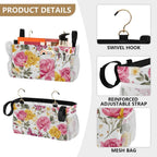 Pink Yellow Roses and Butterflies Bedside Caddy for Dorm Bed Bedside Hanging Caddy Bag Iron Frame Storage Organizer Pocket for Bunk Home College Hospital Beds 2 Hooks