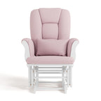 Storkcraft Tuscany Custom Glider and Ottoman with Free Lumbar Pillow (White/Pink Blush Swirl) - Cleanable Upholstered Comfort Rocking Nursery Chair with Ottoman