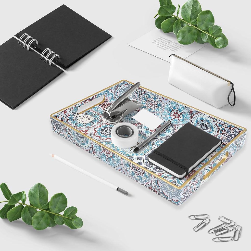 Spsyrine Bathroom Vanity Tray with Handles for Dresser Tops, Countertop, Perfume Decorative Tray, 11.8” * 7.87” *1.37” C2