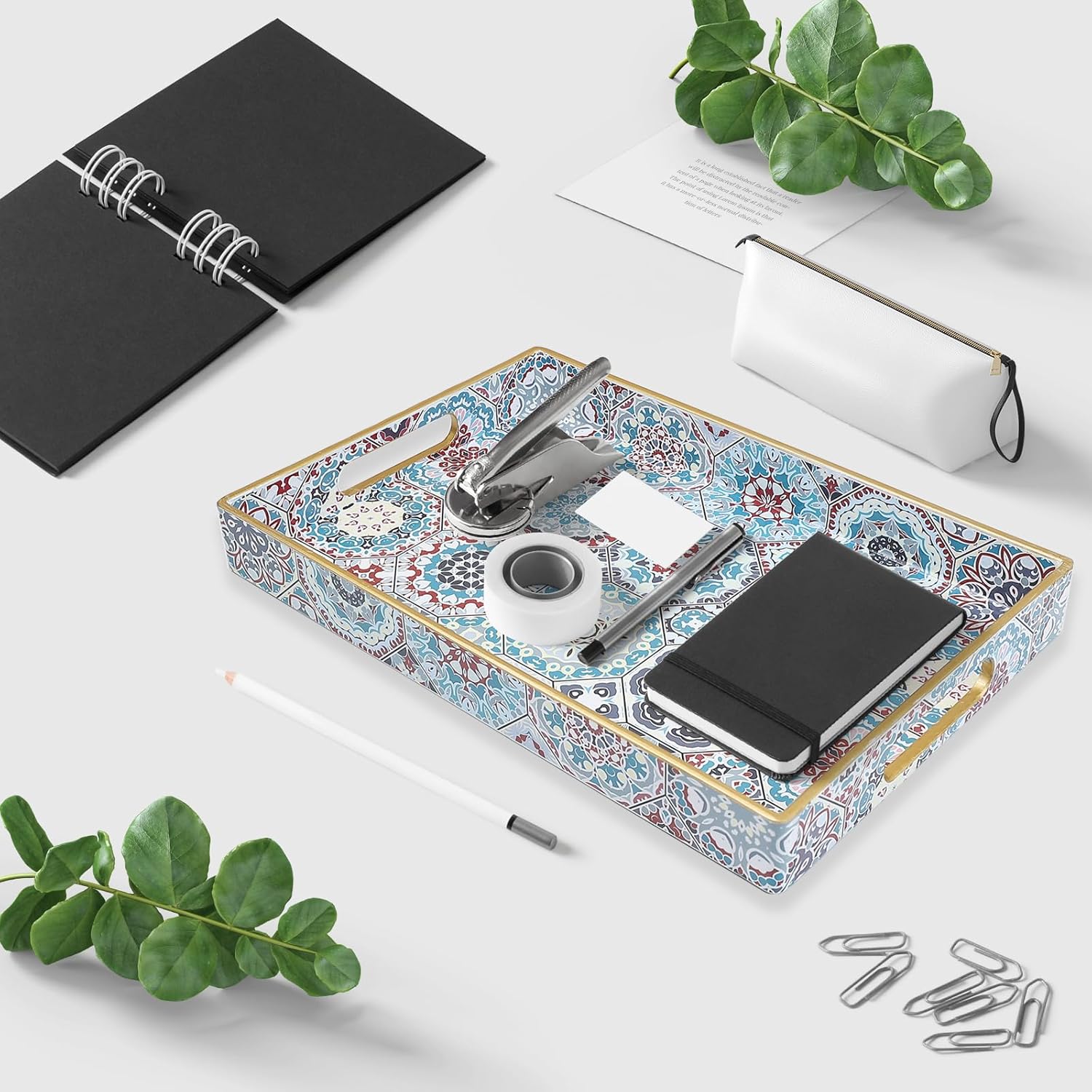 Spsyrine Bathroom Vanity Tray with Handles for Dresser Tops, Countertop, Perfume Decorative Tray, 11.8” * 7.87” *1.37” C2