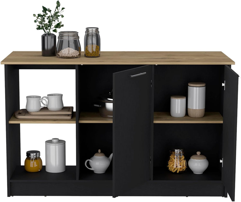 Large Worktop Kitchen Island with Double Door Cabinet