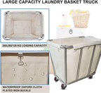10 Bushel Laundry Cart with Wheels,Heavy Duty Industrial Rolling Commercial Home Beige Large Rolling Storage Laundry Basket, Stainless Steel Laundry Hamper Service Cart,260LBS Load