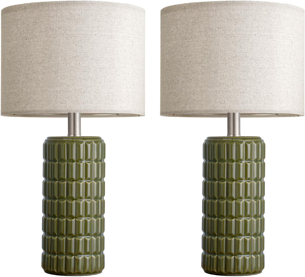 Seealle 23" Modern Ceramic Table Lamps Set of 2, Lamps for Bedroom, Green