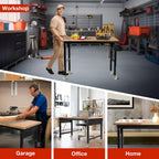 48" L×24”W Adjustable Workbench with Wheels, 28”-40”Height Heavy Duty Table 2000 LBS Load Capacity, Work Bench with Power Outlet & Pegboard, Rubber Wood Work Table for Garage, Office, Workshop