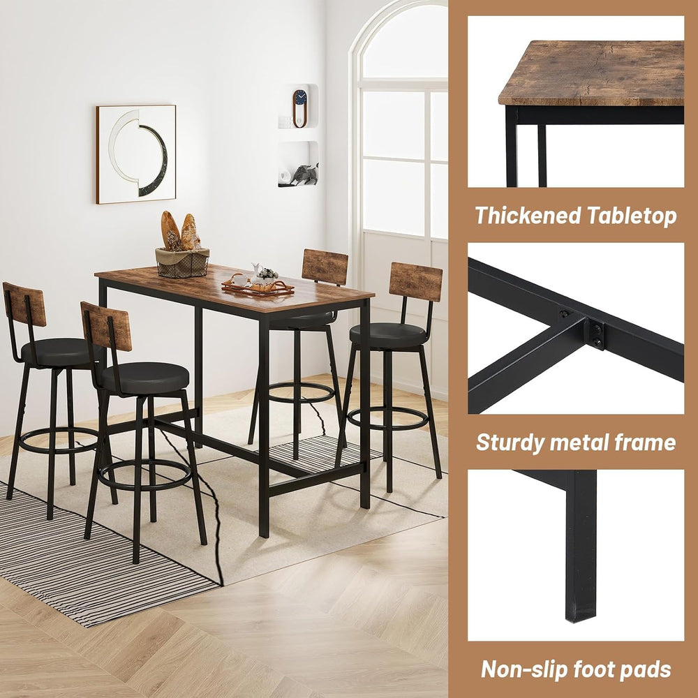 Zevemomo 5-Piece Dining Table Set, Bar Table Set for 4, Kitchen Table and Cha...
